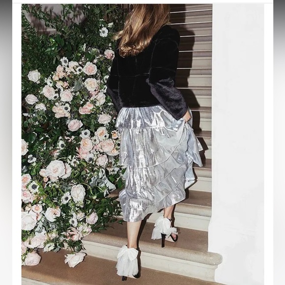 NWT Antonio Melani x Born on Fifth Aurelia Metallic Tiered Ruffle Skirt - Picture 4 of 7